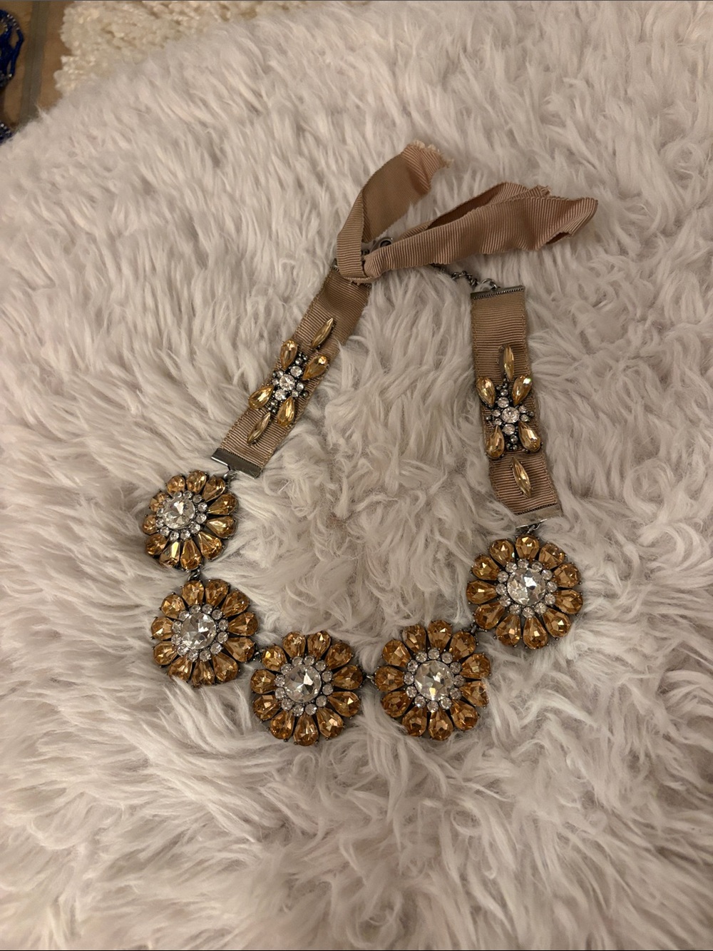 Gold Crystal Floral Statement Necklace
